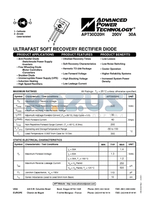 APT30D20H datasheet - ULTRAFAST SOFT RECOVERY RECTIFIER DIODE