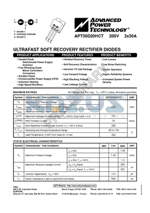 APT30D20HCT datasheet - ULTRAFAST SOFT RECOVERY RECTIFIER DIODES