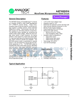 AAT3520 datasheet - MicroPower Microprocessor Reset Circuit