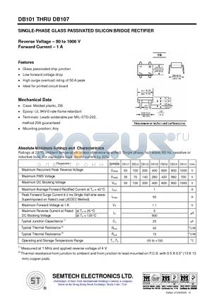 DB107 datasheet - SINGLE-PHASE GLASS PASSIVATED SILICON BRIDGE RECTIFIER