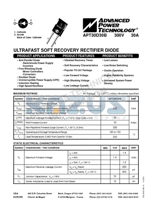 APT30D30B datasheet - ULTRAFAST SOFT RECOVERY RECTIFIER DIODE