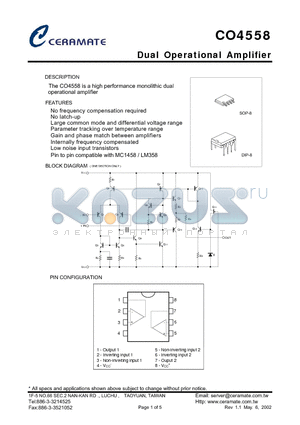 CO4558N datasheet - Dual Operational Amplifier