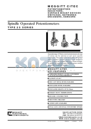 23SXB101KWA22A datasheet - Spindle Operated Potentiometers