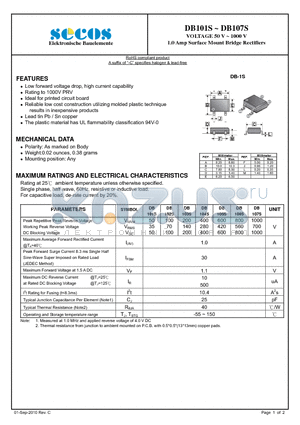 DB107S datasheet - 1.0 Amp Surface Mount Bridge Rectifiers