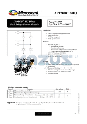 APT30DC120HJ datasheet - ISOTOP SiC Diode Full Bridge Power Module