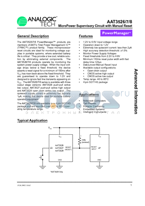 AAT3526 datasheet - MicroPower Supervisory Circuit with Manual Reset