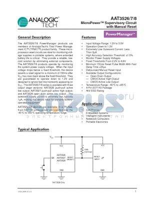 AAT3526ICX-2.63-200-T1 datasheet - MicroPower Supervisory Circuit with Manual Reset