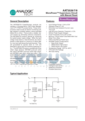 AAT3526 datasheet - MicroPower Supervisory Circuit with Manual Reset