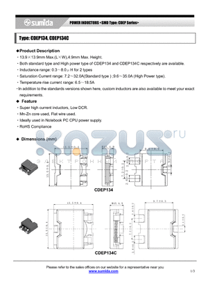 CDEP134NP-1R8M datasheet - POWER INDUCTORS