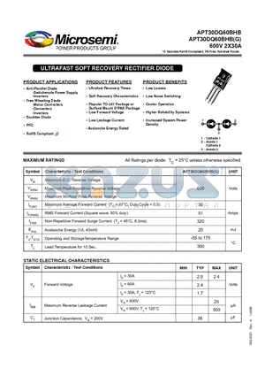 APT30DQ60BHBG datasheet - ULTRAFAST SOFT RECOVERY RECTIFIER DIODE