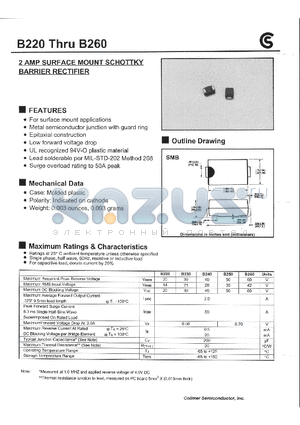 B230 datasheet - 2 AMP SURFACE MOUNT SCHOTTKY BARRIER RECTIFIER