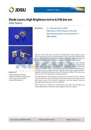 24-00138 datasheet - Diode Lasers, High Brightness 0.6 to 8.5 W, 8xx nm