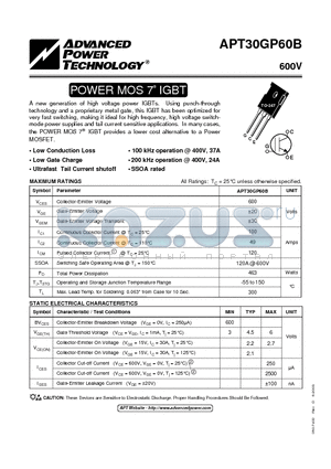 APT30GP60B datasheet - POWER MOS 7 IGBT