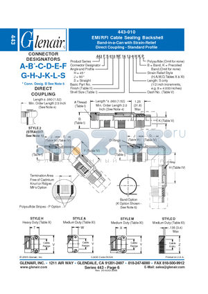 443AJ010NF18 datasheet - EMI/RFI Cable Sealing Backshell