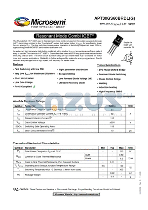 APT30GS60BRDL datasheet - Resonant Mode Combi IGBT