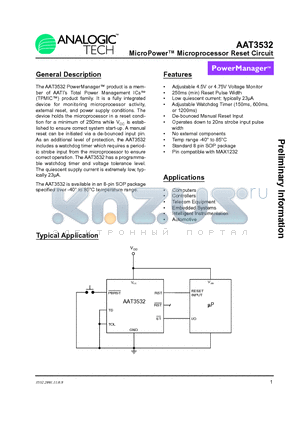 AAT3532IAS-B1 datasheet - MicroPower Microprocessor Reset Circuit