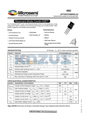 APT30GT60BRDLG datasheet - Resonant Mode Combi IGBT