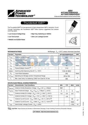 APT30GT60BRDQ2 datasheet - Thunderbolt IGBT