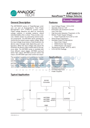 AAT3560 datasheet - NanoPower Voltage Detector
