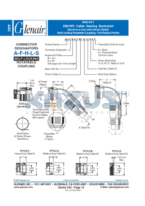 443AM011NF24 datasheet - EMI/RFI Cable Sealing Backshell