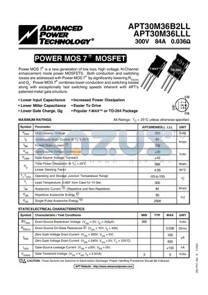 APT30M36B2LL datasheet - POWER MOS 7 R MOSFET