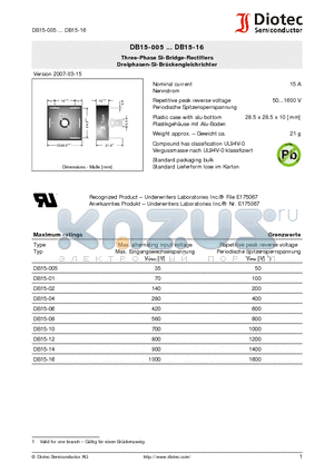 DB15-04 datasheet - Three-Phase Si-Bridge-Rectifiers