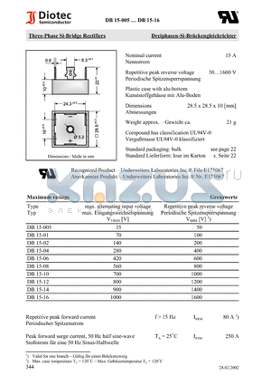 DB15-12 datasheet - Three-Phase Si-Bridge Rectifiers