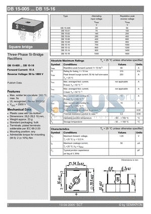 DB15-16 datasheet - Three-Phase Si-Bridge Rectifiers