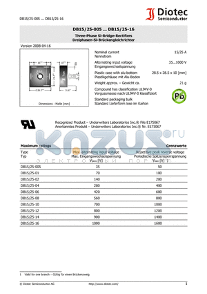 DB15-005_08 datasheet - Three-Phase Si-Bridge-Rectifiers