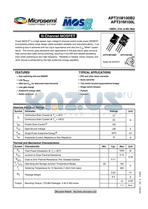 APT31M100L datasheet - N-Channel MOSFET