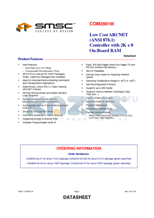 COM20019I datasheet - Low Cost ARCNET (ANSI 878.1) Controller with 2K x 8 On-Board RAM