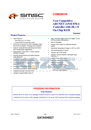 COM20019I datasheet - Cost Competitive ARCNET (ANSI 878.1) Controller with 2K x 8 On-Chip RAM