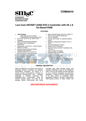 COM20019I-HD datasheet - Low Cost ARCNET (ANSI 878.1) Controller with 2K x 8 On-Board RAM