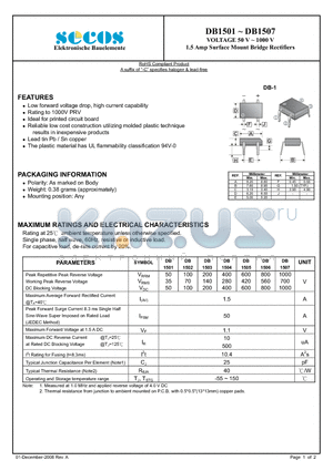 DB1503 datasheet - 1.5 Amp Surface Mount Bridge Rectifiers