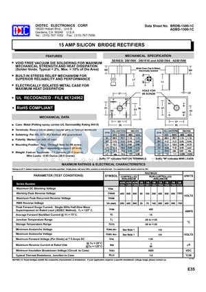 DB1504 datasheet - 15 AMP SILICON BRIDGE RECTIFIERS