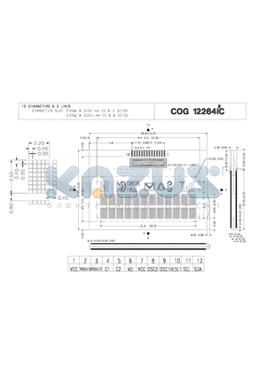 COG12264I2C datasheet - 12 CHARACTERS X 2 LINES CHARACTER SIZE : 2.20W X 3.10H mm (5 X 7 DOTS), 2.20W X 3.55H mm (5 X 8 DOTS)