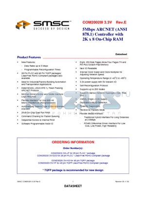 COM20020I datasheet - 5Mbps ARCNET (ANSI 878.1) Controller with 2K x 8 On-Chip RAM