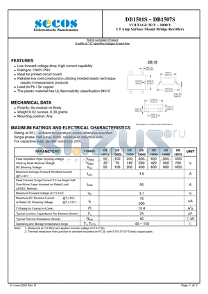DB1507S datasheet - 1.5 Amp Surface Mount Bridge Rectifiers