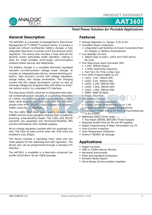 AAT3601 datasheet - Total Power Solution for Portable Applications