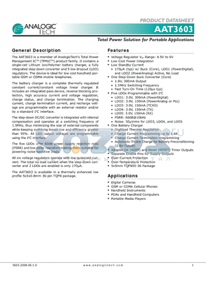 AAT3603 datasheet - Total Power Solution for Portable Applications