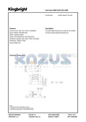 APT3216SYC datasheet - 3.2x1.6mm SMD CHIP LED LAMP