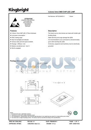 APT3216WG1C datasheet - 3.2mmx1.6mm SMD CHIP LED LAMP