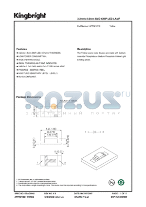 APT3216YC datasheet - 3.2mmx1.6mm SMD CHIP LED LAMP