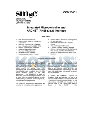 COM20051 datasheet - Integrated Microcontroller and ARCNET (ANSI 878.1) Interface