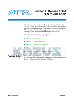 EP1C3Q400I7ES datasheet - Cyclone FPGA Family