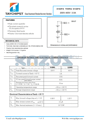 31DF2 datasheet - Glass Passivated Ultrafast Recovery Rectifier
