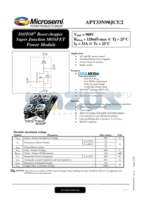 APT33N90JCU2 datasheet - ISOTOP Boost chopper Super Junction MOSFET Power Module