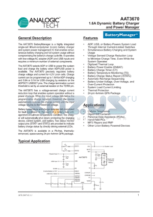 AAT3670ISK-4.2-T1 datasheet - 1.6A Dynamic Battery Charger and Power Manager