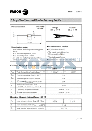 31DF4 datasheet - 3 Amp. Glass Passivated Ultrafast Recovery Rectifier