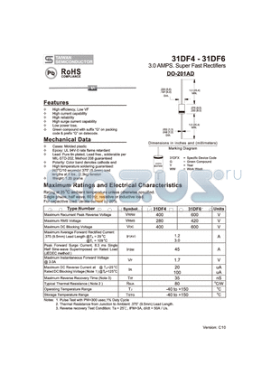 31DF4_10 datasheet - 3.0 AMPS. Super Fast Rectifiers